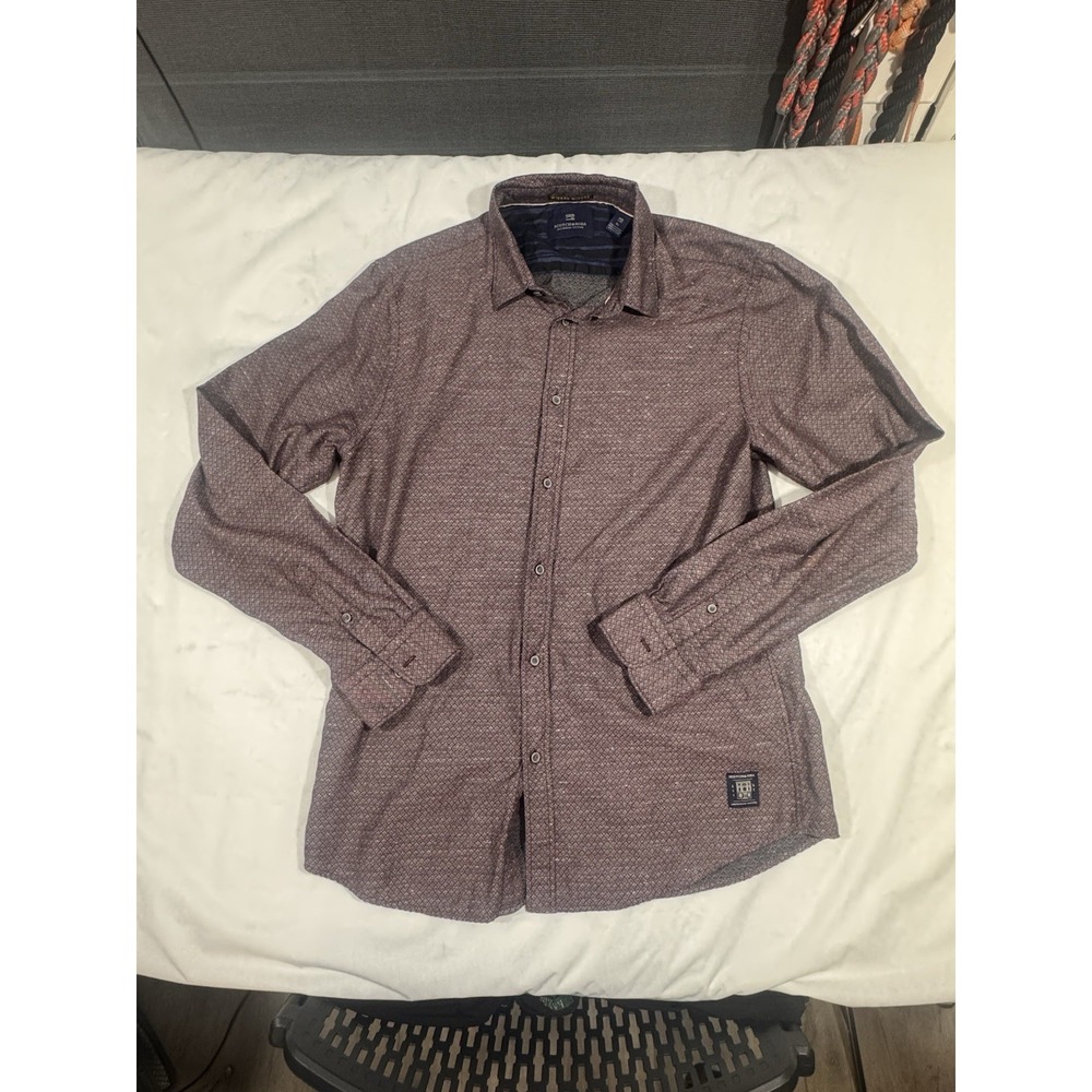 Scotch & Soda Amsterdam Couture XL Geometric Button Up Shirt Brown Long Sleeve